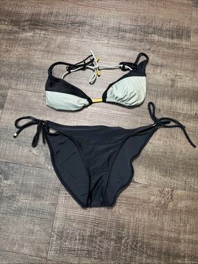 Two-Tone Black & Light Gray Triangle Tie-Side Bikini